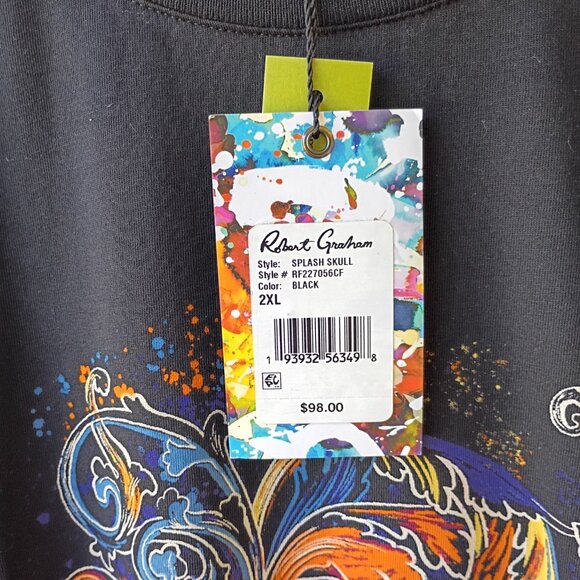 Robert Graham T Shirt Black Splash skull 100% cotton Sz 2XL NWT - Picture 4 of 8